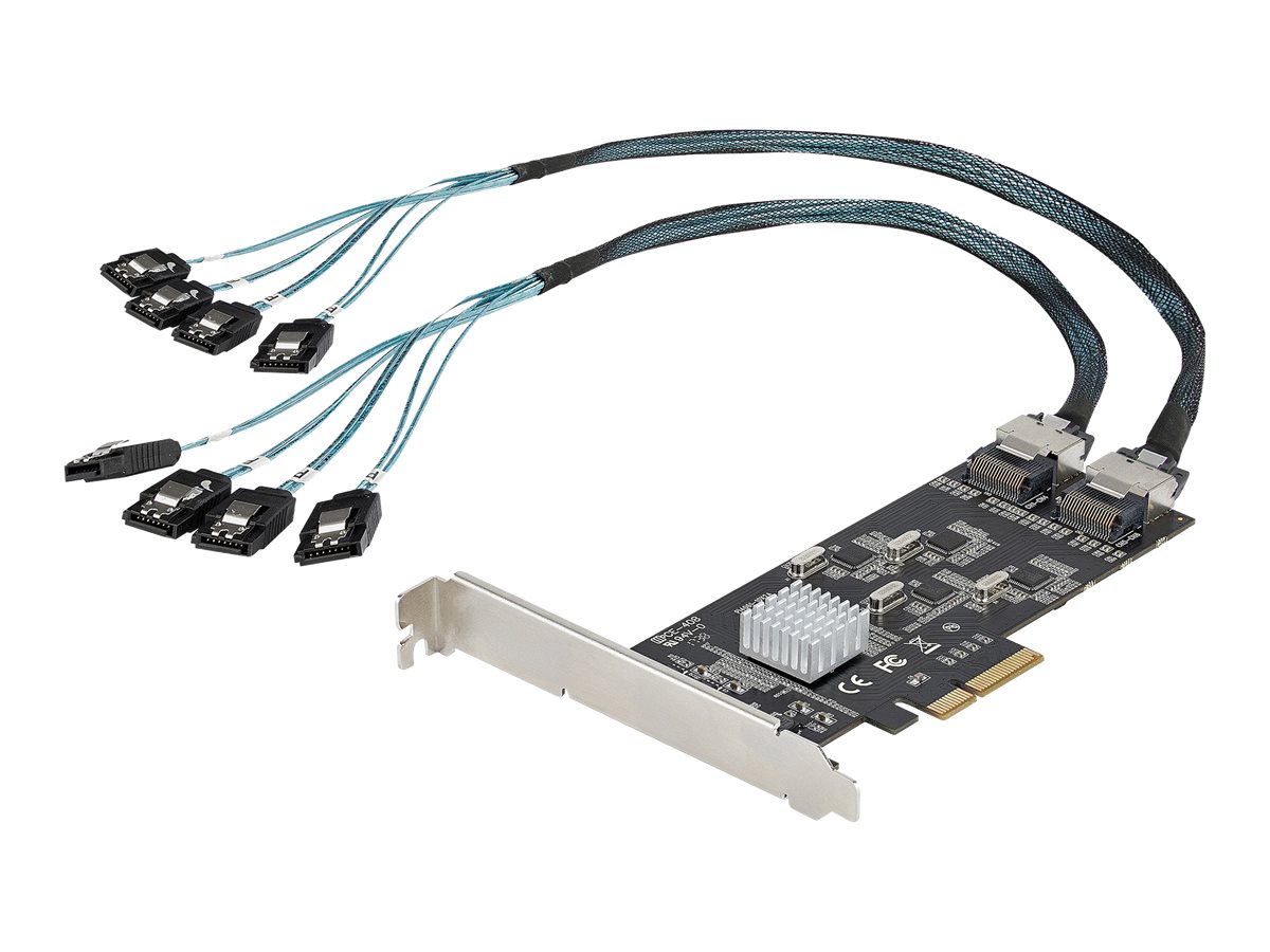 StarTech.com Carte Contrôleur SATA PCIe 8 ports - Carte SATA PCI Express 6Gbps 4 Contrôleurs Hôte - Carte Contrôleur SATA PCIe - PCI-e x4 Gen 2 vers SATA III - SATA HDD/SSD (8P6G-PCIE-SATA-CARD) - Contrôleur de stockage - SATA 6Gb/s / SAS 6Gb/s - profil bas - PCIe 2.0 x4 - noir - 8P6G-PCIE-SATA-CARD - Adaptateurs de stockage