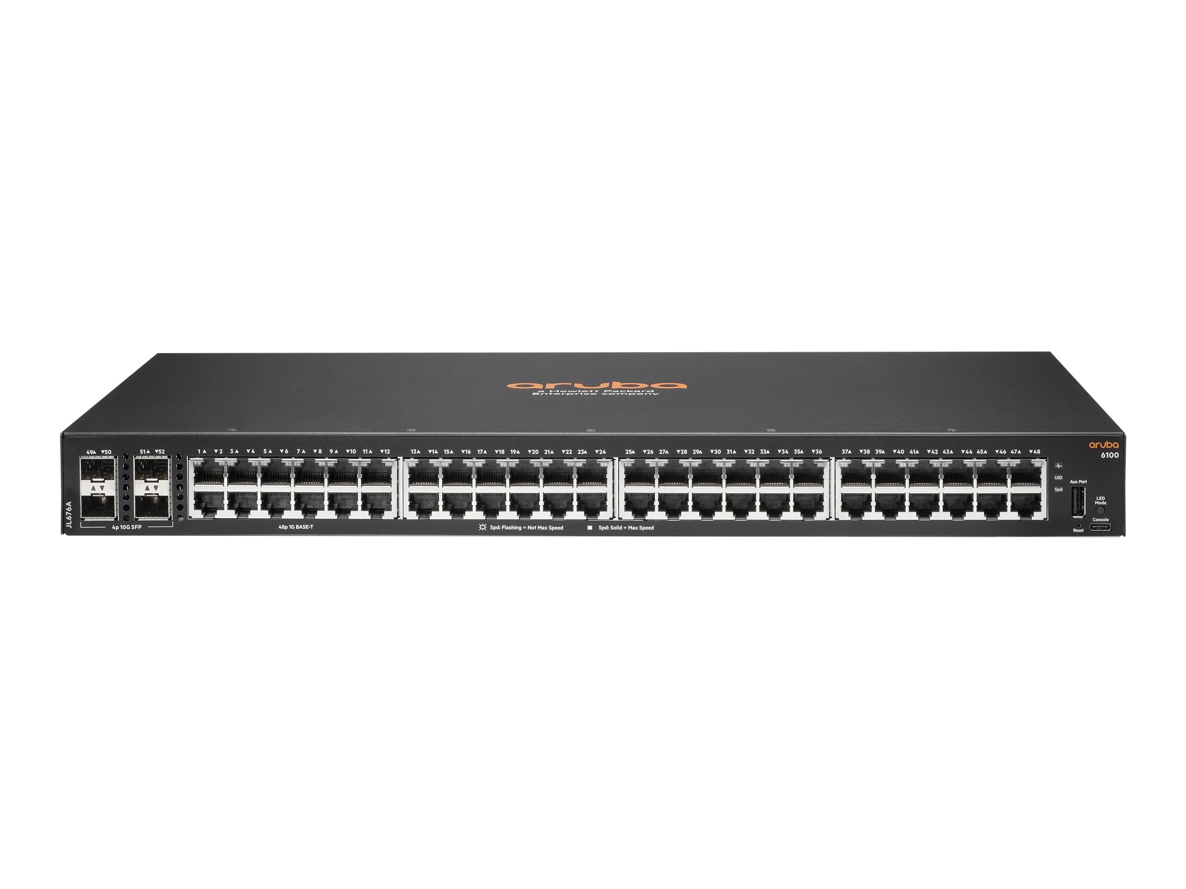 HPE Aruba 6100 48G 4SFP+ Switch - Commutateur - Géré - 48 x 10/100/1000 + 4 x 1 Gigabit / 10 Gigabit SFP+ - flux d'air côte à côte - Montable sur rack - JL676A#ABB - Commutateurs gérés