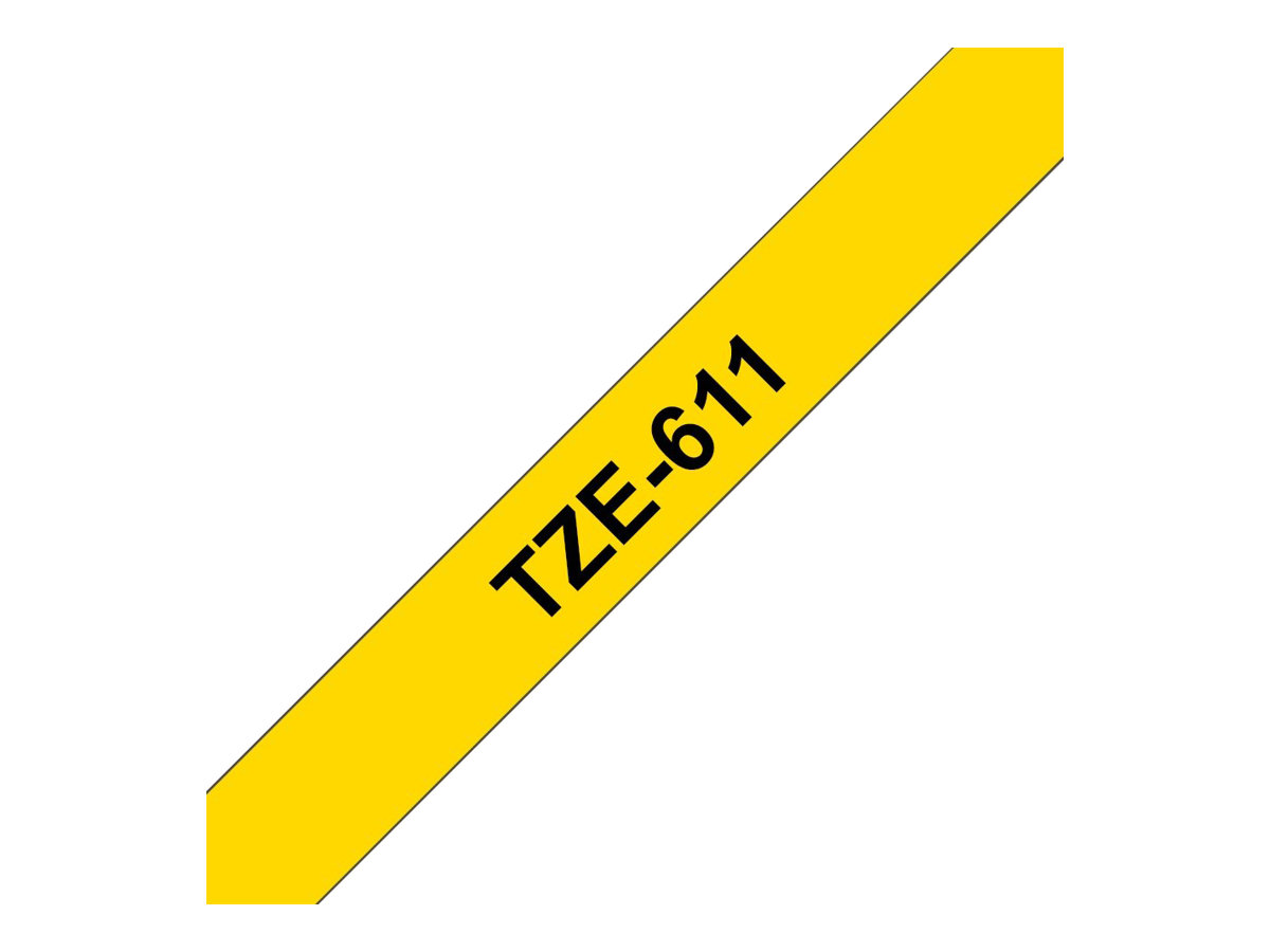 Brother TZe-611 - Noir sur jaune - Rouleau (0,6 cm) 1 cassette(s) ruban laminé - pour Brother PT-D210, D600, H110; P-Touch PT-1005, 1880; P-Touch Cube Pro PT-P910 - TZE611 - Rouleaux de papier