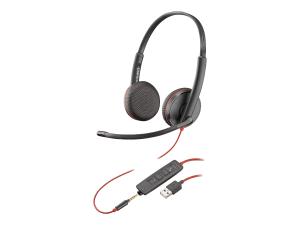 Poly Blackwire 3225 - 3300 Series - micro-casque - sur-oreille - filaire - USB, jack 3,5mm - noir - Certifié Skype, Certifié Avaya, certifié Cisco Jabber - 80S11AA - Écouteurs