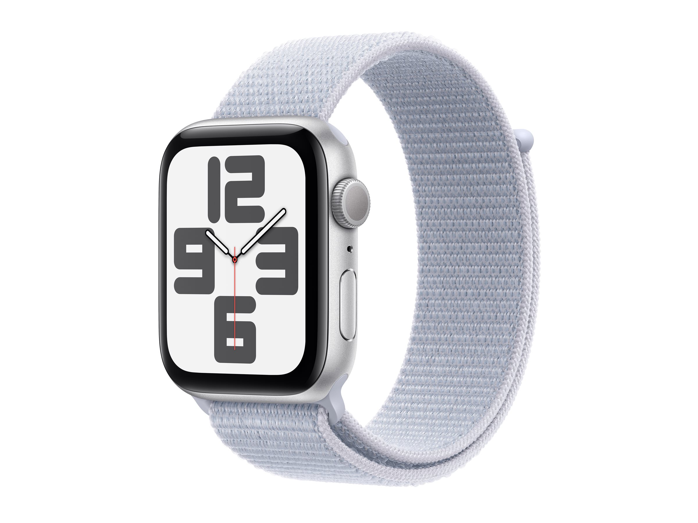 Apple Watch SE (GPS) - 2e génération - 44 mm - aluminium argenté - montre intelligente avec boucle sport - deux couches de matières textiles tissées - nuage bleu - taille du poignet : 130-200 mm - 32 Go - Wi-Fi 4, Bluetooth - 32.9 g - MXET3QF/A - Montres intelligentes