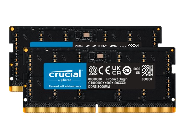 Crucial - DDR5 - kit - 64 Go: 2 x 32 Go - SO DIMM 262 broches - 5200 MHz / PC5-41600 - CL42 - 1.1 V - on-die ECC - CT2K32G52C42S5 - Mémoire pour ordinateur portable