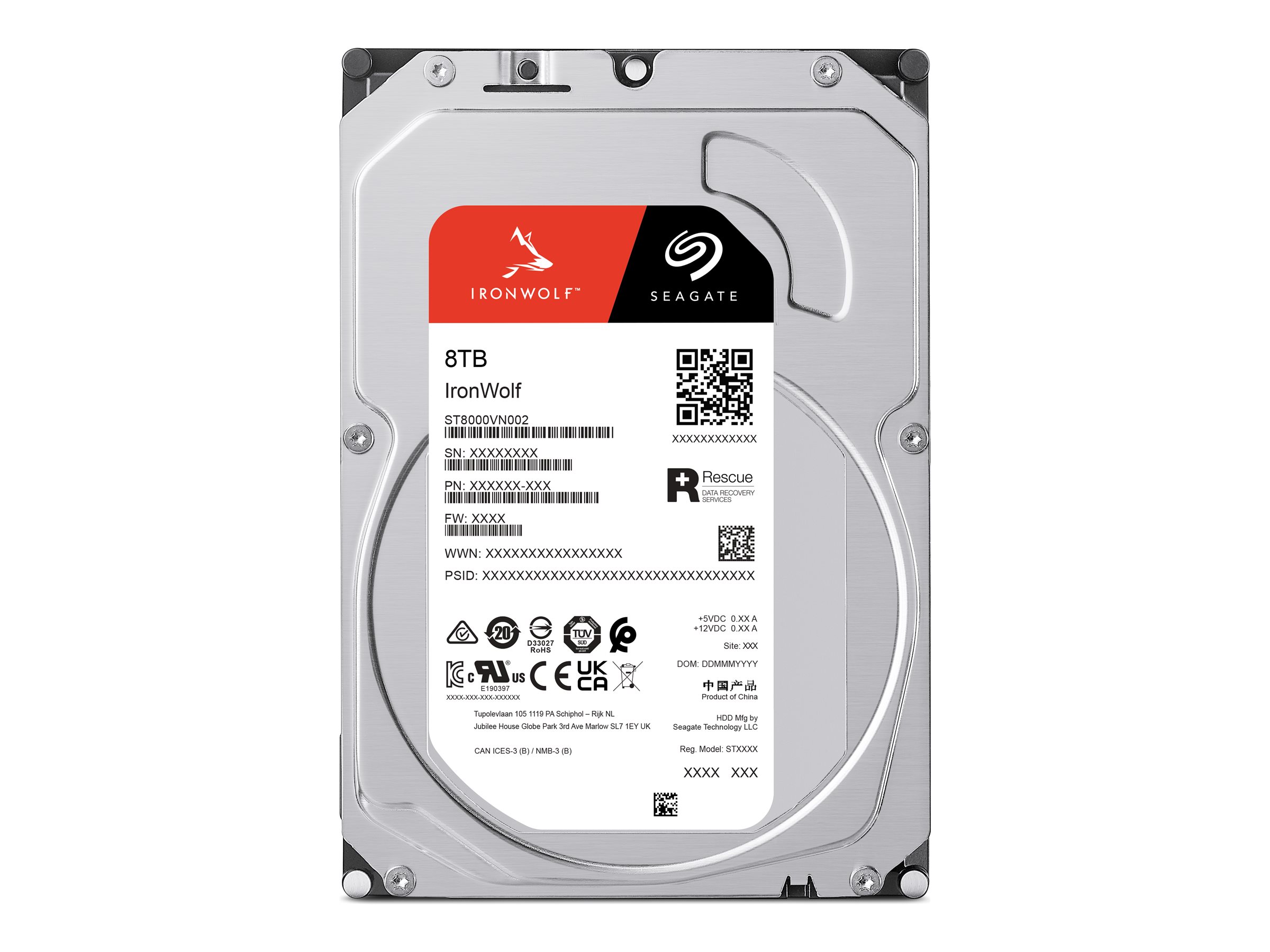 Seagate IronWolf ST8000VN002 - Disque dur - 8 To - interne - 3.5" - SATA 6Gb/s - mémoire tampon : 256 Mo - avec 3 ans de Seagate Rescue Data Recovery - ST8000VN002 - Disques durs internes