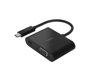 Belkin USB-C to VGA + Charge Adapter - Adaptateur vidéo - 24 pin USB-C mâle pour HD-15 (VGA), USB-C (alimentation uniquement) femelle - noir - support 1080p, USB Power Delivery (60W) - AVC001btBK - Câbles vidéo