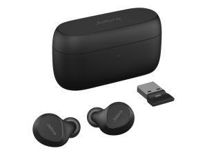 Jabra Evolve2 Buds UC - Écouteurs sans fil avec micro - intra-auriculaire - Bluetooth - Suppresseur de bruit actif - USB-A via adaptateur Bluetooth - isolation acoustique - noir - certifié Zoom, Optimisé pour Google Meet - 20797-989-999 - Écouteurs