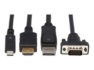 Eaton Tripp Lite Series Multiport Presentation Adapter, 4K 60Hz w HDR, 4x1, HDMI/DisplayPort/USB-C/VGA to HDMI, HDCP2.2, PD Charge, 8ft - Adaptateur vidéo - Conformité TAA - HD-15 (VGA), HDMI, DisplayPort, 24 pin USB-C mâle pour HDMI, USB type A, USB-C (alimentation uniquement) - noir - Alimentation USB (5A, 100 W), bouton-poussoir, support 4K60Hz (4096 x 2160), support 1 080p 60Hz (VGA) - B321-4X1-HDVC - Câbles HDMI