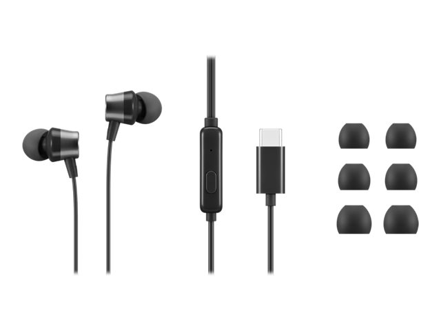 Lenovo Go - Écouteurs avec micro - intra-auriculaire - noir - pour ThinkCentre M60q Chromebox; M70s Gen 3; M70t Gen 3; ThinkPad E14 Gen 3; P15v Gen 3 - 4XD1J77351 - Écouteurs