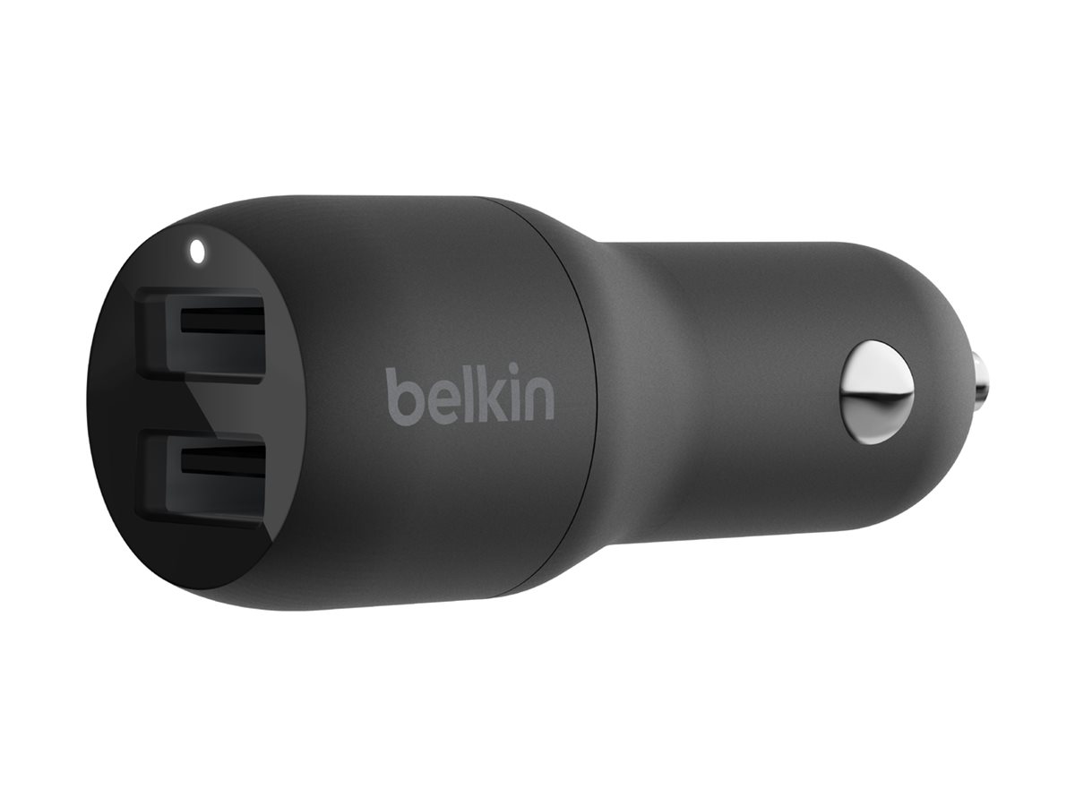 Belkin BOOST CHARGE Double chargeur - Adaptateur d'alimentation pour voiture - 24 Watt - 4.8 A - 2 connecteurs de sortie (USB) - noir - CCB001BTBK - Batteries et adaptateurs d'alimentation pour téléphone cellulaire