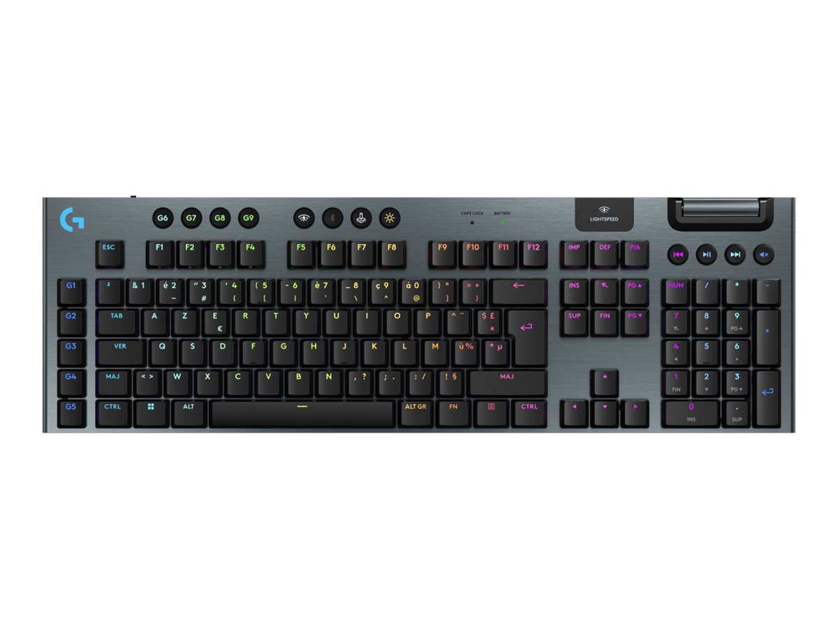 Logitech G915 X - Clavier - LIGHTSPEED - backlit - sans fil - Bluetooth 5.0, 2.4 GHz, USB - AZERTY - Français - commutateur : GL Clicky - noir - 920-012706 - Claviers