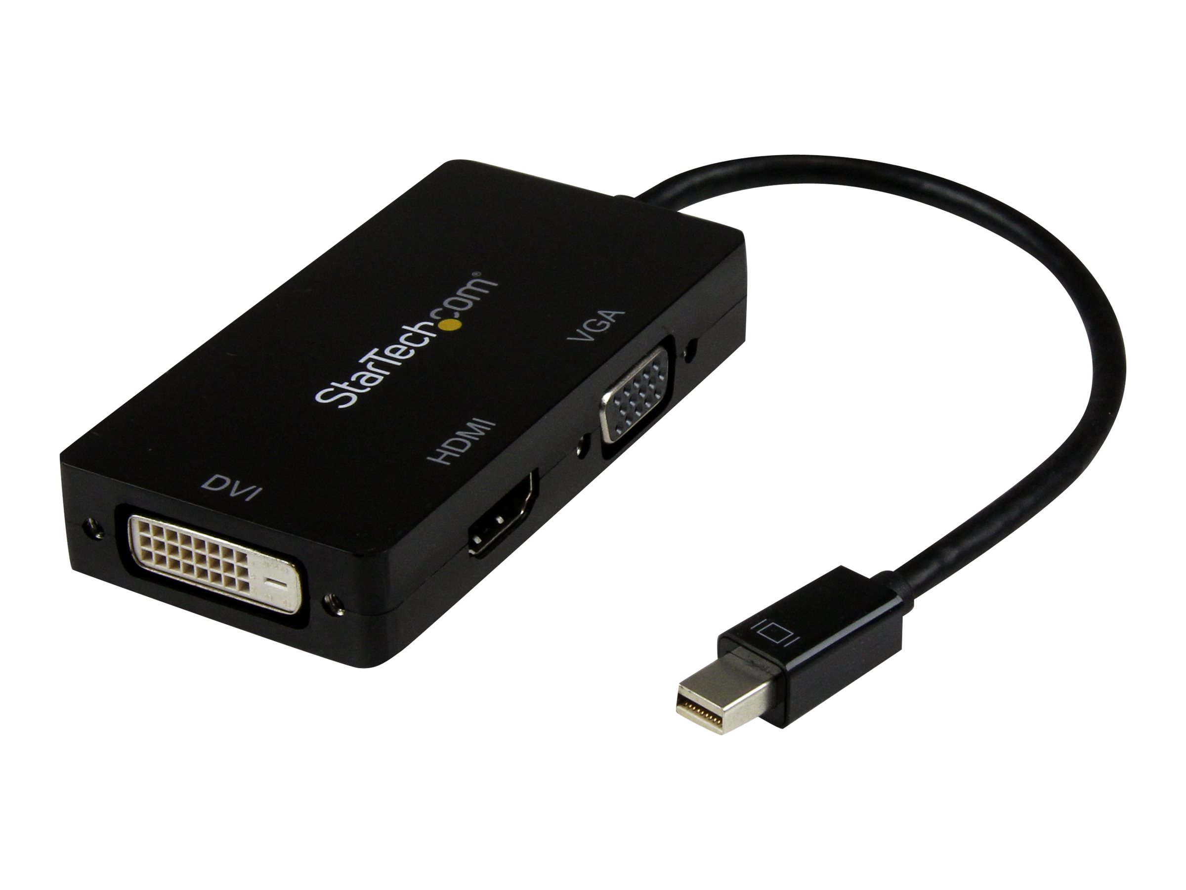 StarTech.com Adaptateur Mini DisplayPort 3 en 1 - 1080p - Répartiteur Mini DP / Thunderbolt vers HDMI / VGA / DVI pour Votre Moniteur (MDP2VGDVHD) - Adaptateur vidéo - Mini DisplayPort mâle pour HD-15 (VGA), DVI-D, HDMI femelle - 27 cm - noir - actif, support 1920 x 1200 (WUXGA) - pour P/N: DKT31CMDPHPD - MDP2VGDVHD - Câbles HDMI