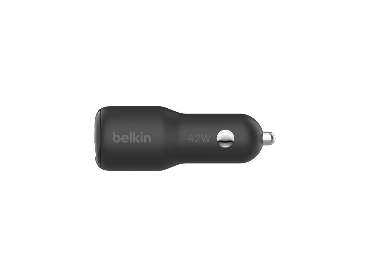 Belkin BOOST CHARGE - Adaptateur d'alimentation pour voiture - 42 Watt - PD 3.0, Fast Charge - 2 connecteurs de sortie (USB, 24 pin USB-C) - CCB005BTBK - Batteries et adaptateurs d'alimentation pour téléphone cellulaire