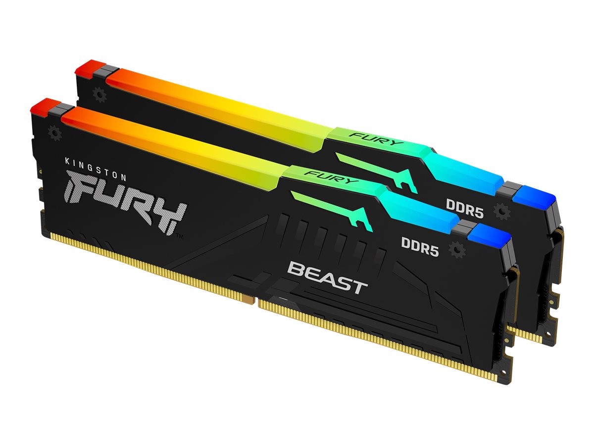 Kingston FURY Beast RGB - DDR5 - kit - 16 Go: 2 x 8 Go - DIMM 288 broches - 6000 MHz / PC5-48000 - CL36 - 1.35 V - mémoire sans tampon - on-die ECC - KF560C36BBEAK2-16 - DDR5