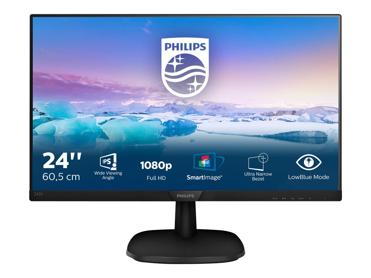 Philips V-line 243V7QDSB - Écran LED - 24" (23.8" visualisable) - 1920 x 1080 Full HD (1080p) @ 60 Hz - IPS - 250 cd/m² - 1000:1 - 5 ms - HDMI, DVI-D, VGA - noir texturé - 243V7QDSB/00 - Écrans d'ordinateur