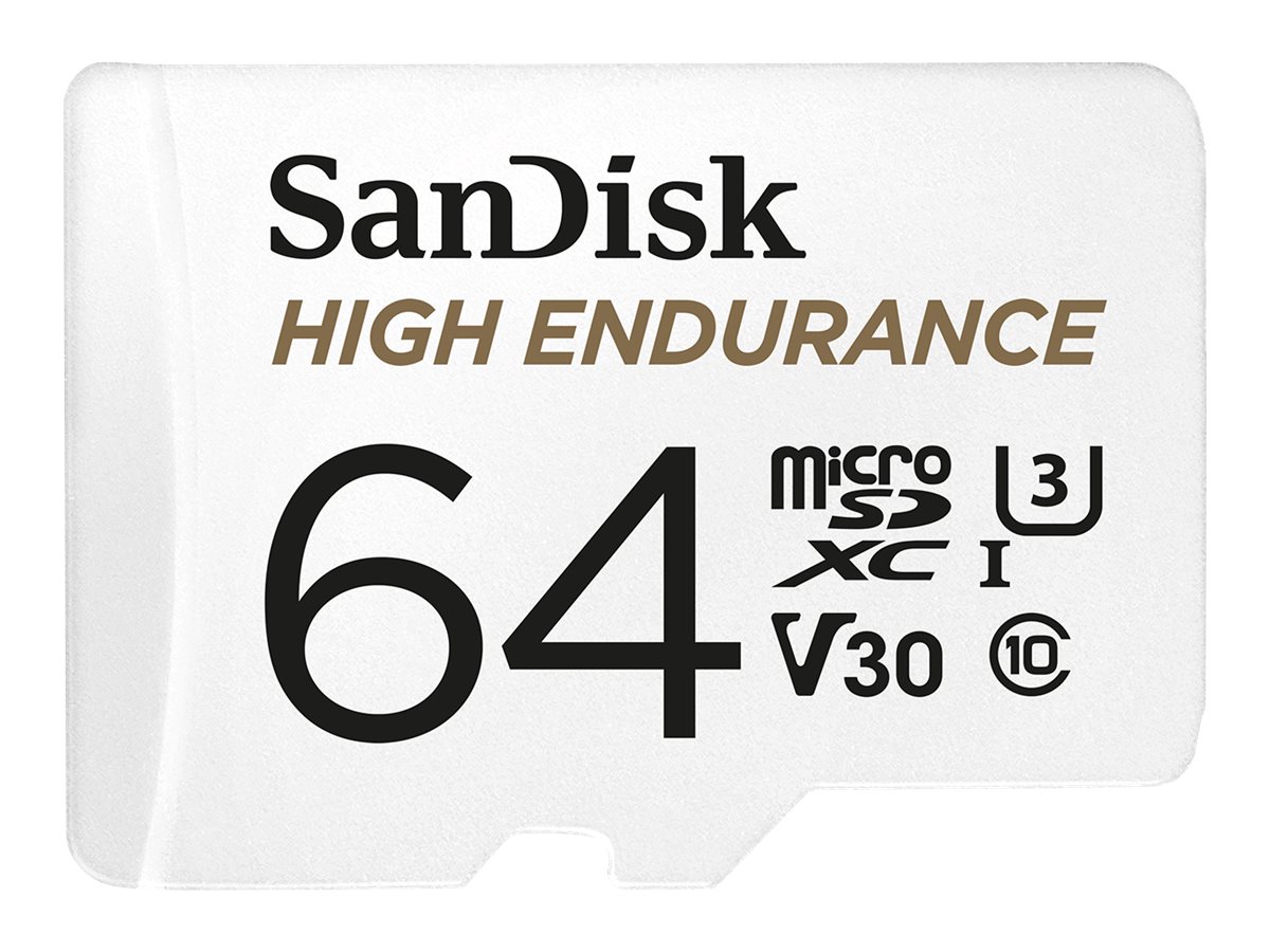 SanDisk High Endurance - Carte mémoire flash (adaptateur microSDXC vers SD inclus(e)) - 64 Go - Video Class V30 / UHS-I U3 / Class10 - microSDXC UHS-I - SDSQQNR-064G-GN6IA - Cartes flash