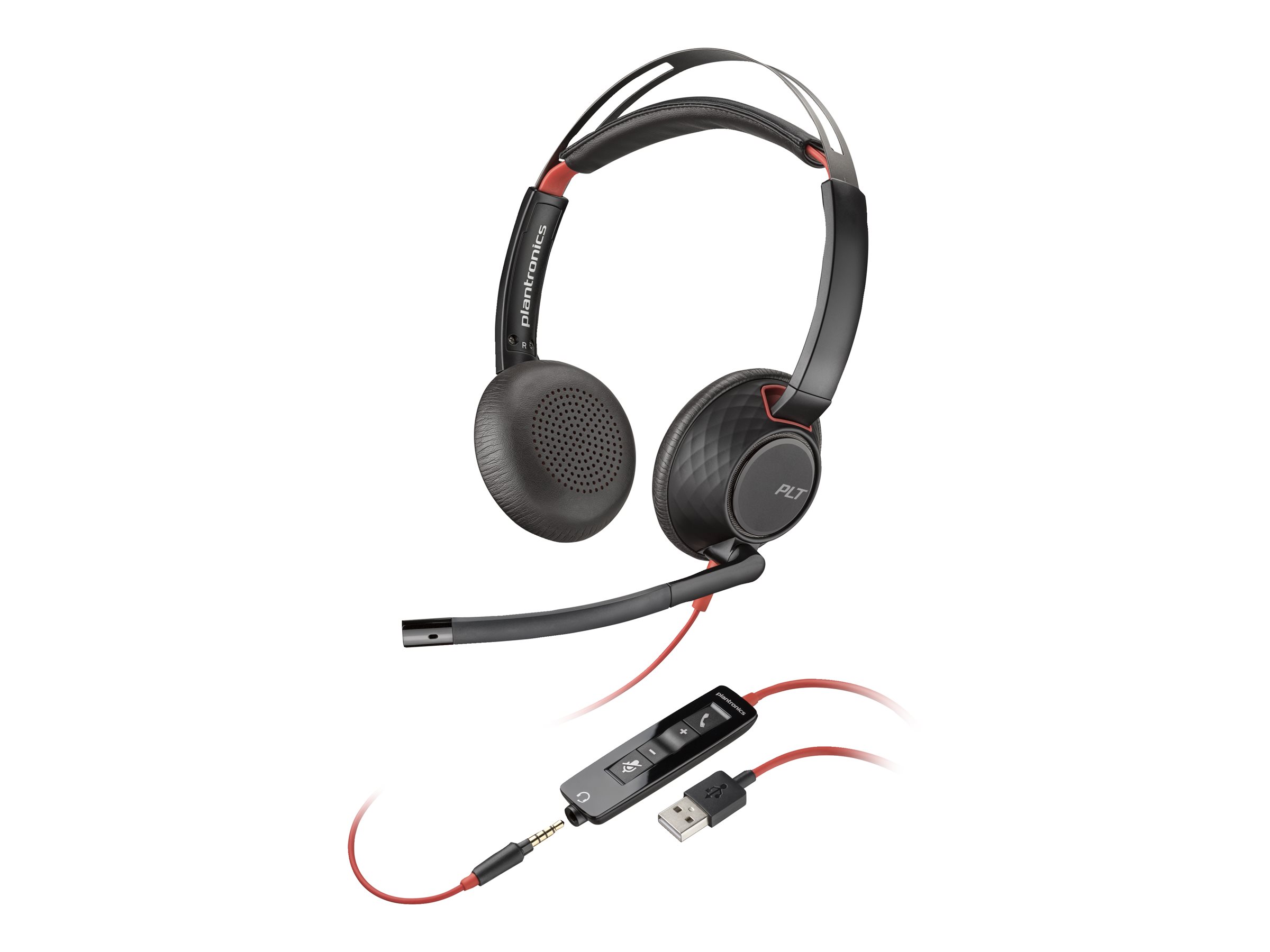 Poly Blackwire 5220 - Blackwire 5200 series - micro-casque - sur-oreille - filaire - jack 3,5mm, USB-A - noir - Certifié pour Skype for Business, Certifié pour Microsoft Teams, Certifié Avaya, certifié Cisco Jabber - 80R97AA - Écouteurs