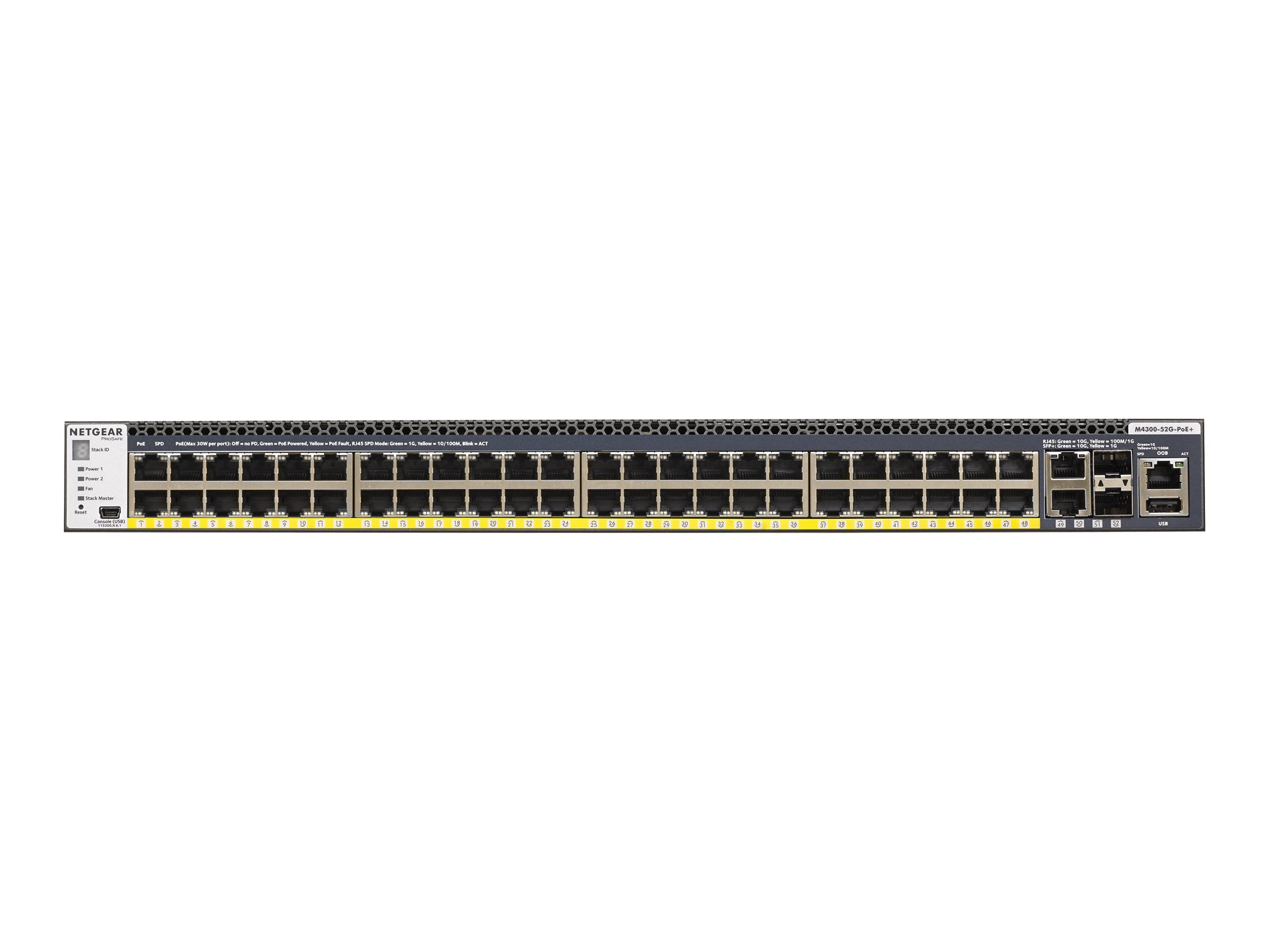 NETGEAR M4300-52G-PoE+ - Commutateur - C3 - Géré - 2 x 10/100/1000/10000 + 2 x 10 Gigabit SFP+ + 48 x 10/100/1000 (PoE+) - flux d'air de l'avant vers l'arrière - Montable sur rack - PoE+ (480 W) - GSM4352PA-100NES - Commutateurs gérés