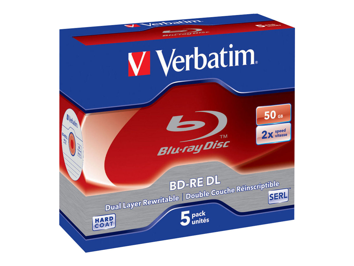 Verbatim - 5 x BD-RE DL - 50 Go 2x - boîtier CD - 43760 - Disques Blu-ray