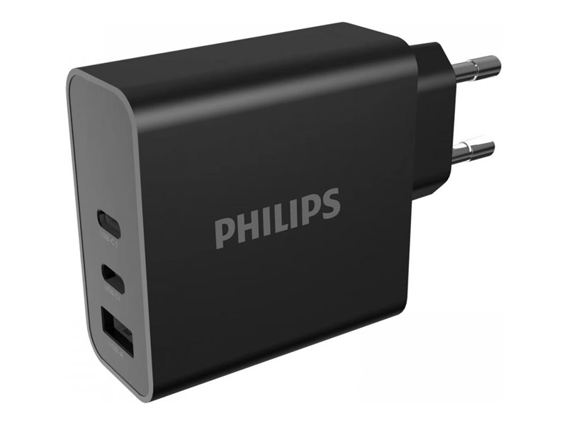 Philips DLP2683B - Adaptateur secteur - GaN, Ultra Fast - 65 Watt - 1.5 A - Quick Charge, PD 3.0 - 3 connecteurs de sortie (USB, 2 x USB-C) - noir - DLP2683B/12 - Adaptateurs électriques et chargeurs