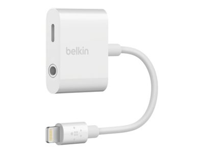 Belkin 3.5 mm Audio + Charge RockStar - Lightning vers prise casque/adaptateur de charge - Lightning mâle pour mini jack 4 pôles, Lightning femelle - blanc - F8J212BTWHT - Câbles pour téléphone/modem