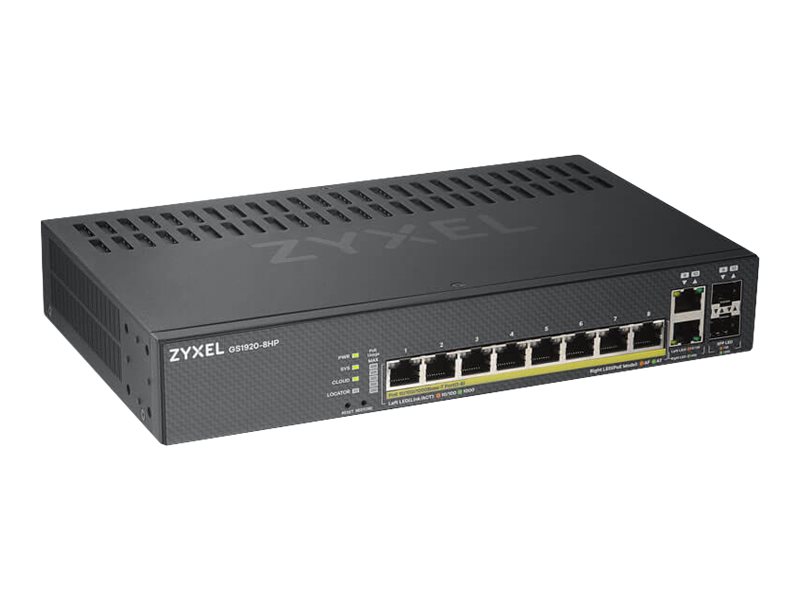 Zyxel GS1920-8HPv2 - Commutateur - intelligent - 8 x 10/100/1000 (PoE+) + 2 x SFP Gigabit combiné - de bureau, fixation murale - PoE+ (130 W) - GS1920-8HPV2-EU0101F - Concentrateurs et commutateurs gigabit