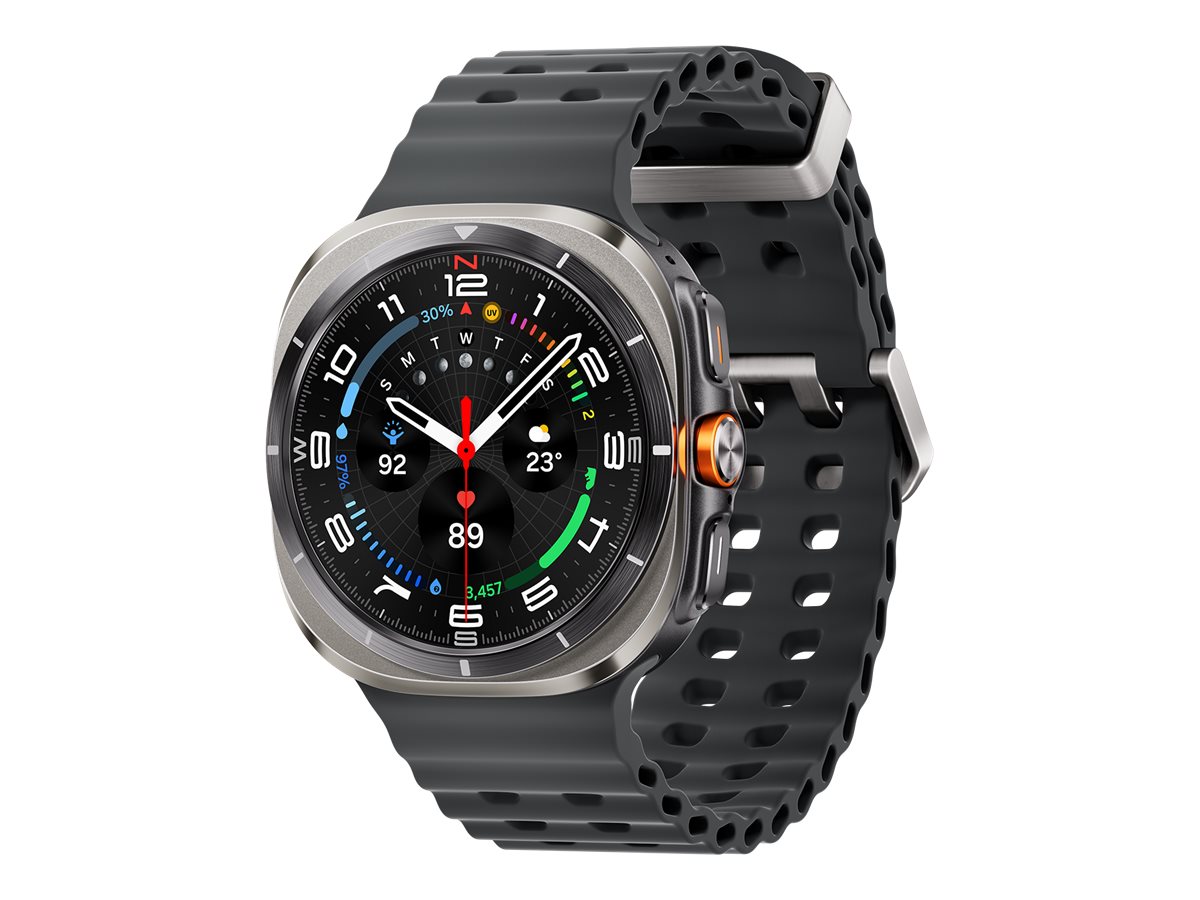 Samsung Galaxy Watch Ultra - 47 mm - titane - montre intelligente avec bande marine - caoutchouc - gris foncé - taille du bracelet : S/M/L - affichage 1.5" - 32 Go - NFC, Wi-Fi, Bluetooth, LTE - 4G - 60.5 g - argent titane - SM-L705FZTAXEF - Montres intelligentes