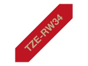 Brother TZe-RW34 - Or sur rouge vin - Rouleau (1,2 cm x 4 m) 1 cassette(s) bande de ruban - pour Brother PT-D600, H110; P-Touch PT-E310; P-Touch Cube PT-P300; P-Touch Embellish PT-D215 - TZERW34 - Rouleaux de papier