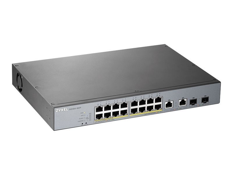 Zyxel GS1350-18HP - Commutateur - intelligent - 16 x 10/100/1000 (PoE+) + 2 x combo Gigabit Ethernet / SFP Gigabit - de bureau - PoE+ (250 W) - GS1350-18HP-EU0101F - Concentrateurs et commutateurs gigabit