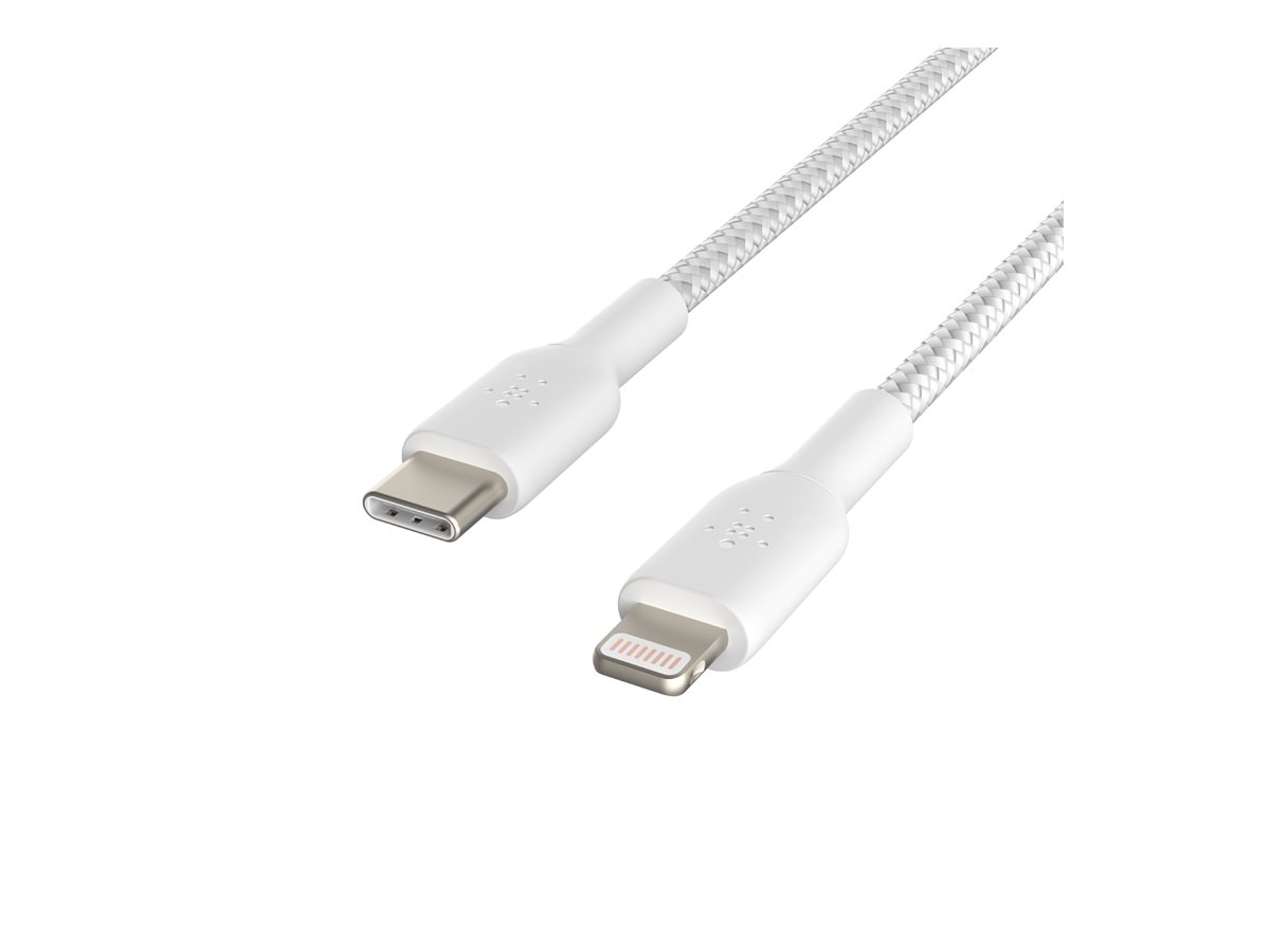 Belkin BOOST CHARGE - Câble Lightning - 24 pin USB-C mâle pour Lightning mâle - 2 m - blanc - Alimentation USB (18 W) - CAA004BT2MWH - Câbles spéciaux