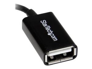 StarTech.com Câble adaptateur Micro USB à angle droit vers USB Host OTG de 12cm - Adaptateur USB On-The-Go coudé - Mâle / Femelle - Adaptateur USB - USB (F) pour Micro-USB de type B (M) - USB 2.0 OTG - 12.7 cm - connecteur à angle droit - noir - UUSBOTGRA - Câbles USB