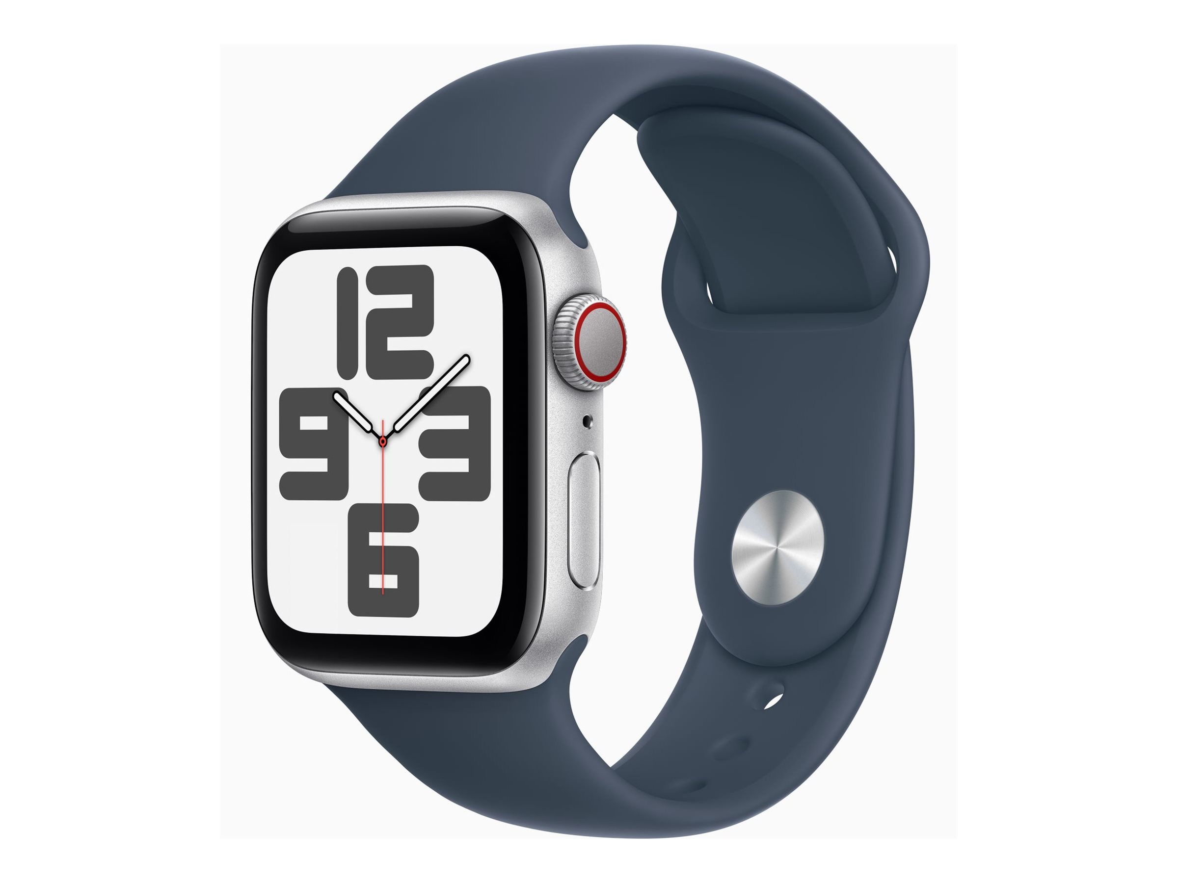 Apple Watch SE (GPS + Cellular) - 2e génération - 40 mm - aluminium argenté - montre intelligente avec bande sport - fluoroélastomère - bleu orage - taille du bracelet : M/L - 32 Go - Wi-Fi, LTE, Bluetooth - 4G - 27.8 g - MRGM3QF/A - Montres intelligentes