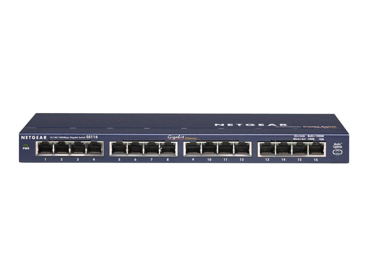 NETGEAR Commutateur de bureau Gigabit GS116 à 16 ports - Commutateur - 16 x 10/100/1000 - de bureau - GS116GE - Concentrateurs et commutateurs gigabit
