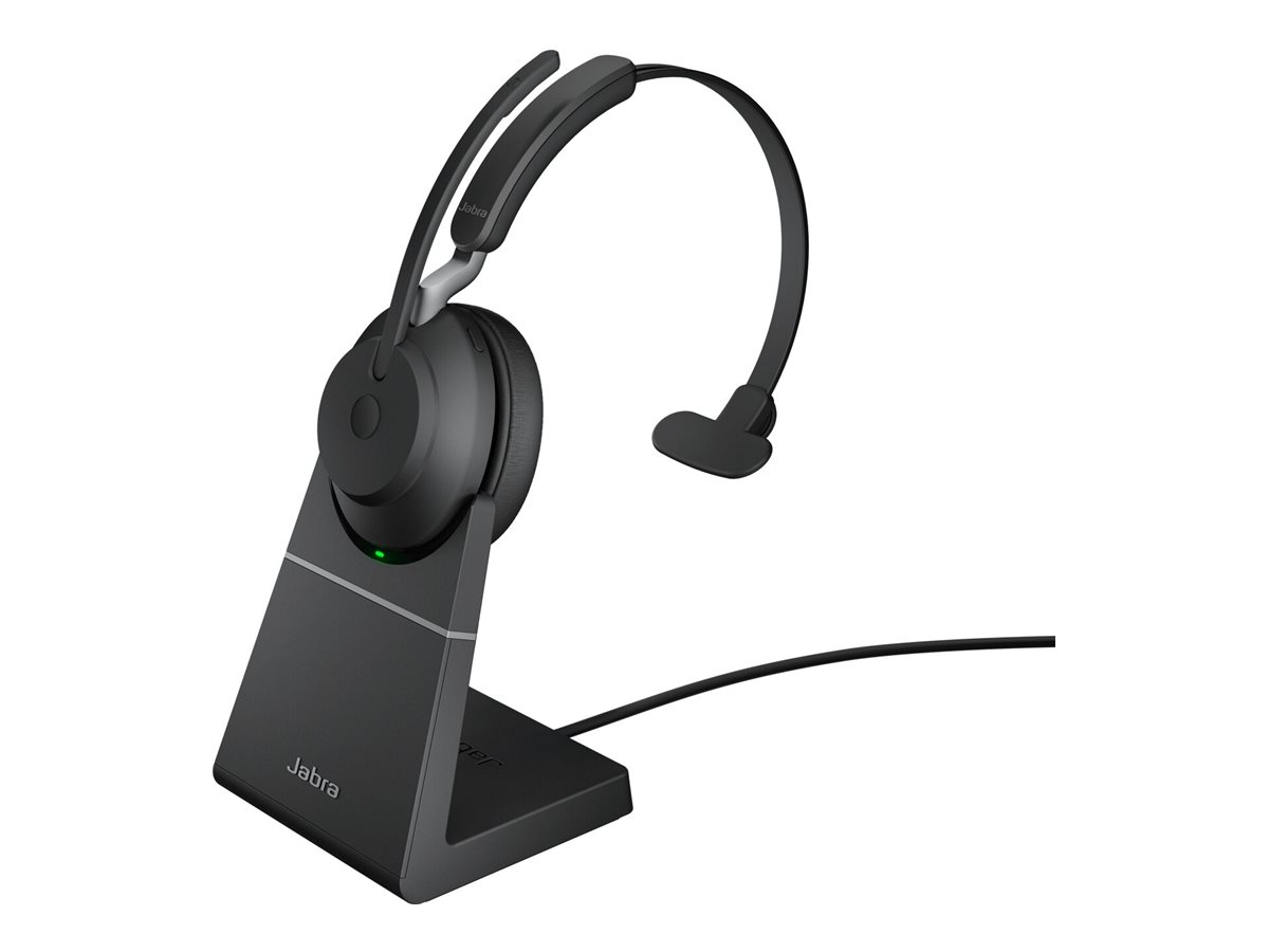 Jabra Evolve2 65 UC Mono - Micro-casque - sur-oreille - convertible - Bluetooth - sans fil - USB-A - isolation acoustique - noir - avec support de chargement - 26599-889-989 - Écouteurs