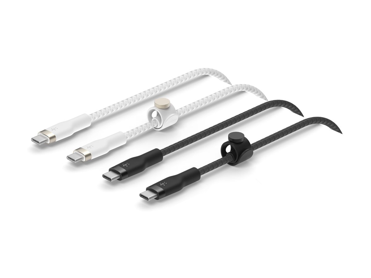 Belkin BOOST CHARGE PRO Flex - Câble USB - 24 pin USB-C (M) pour 24 pin USB-C (M) - USB 2.0 - 3 A - 1 m - USB Power Delivery (60W) - blanc et noir (pack de 2) - CAB011BT1MBW2PK - Câbles USB