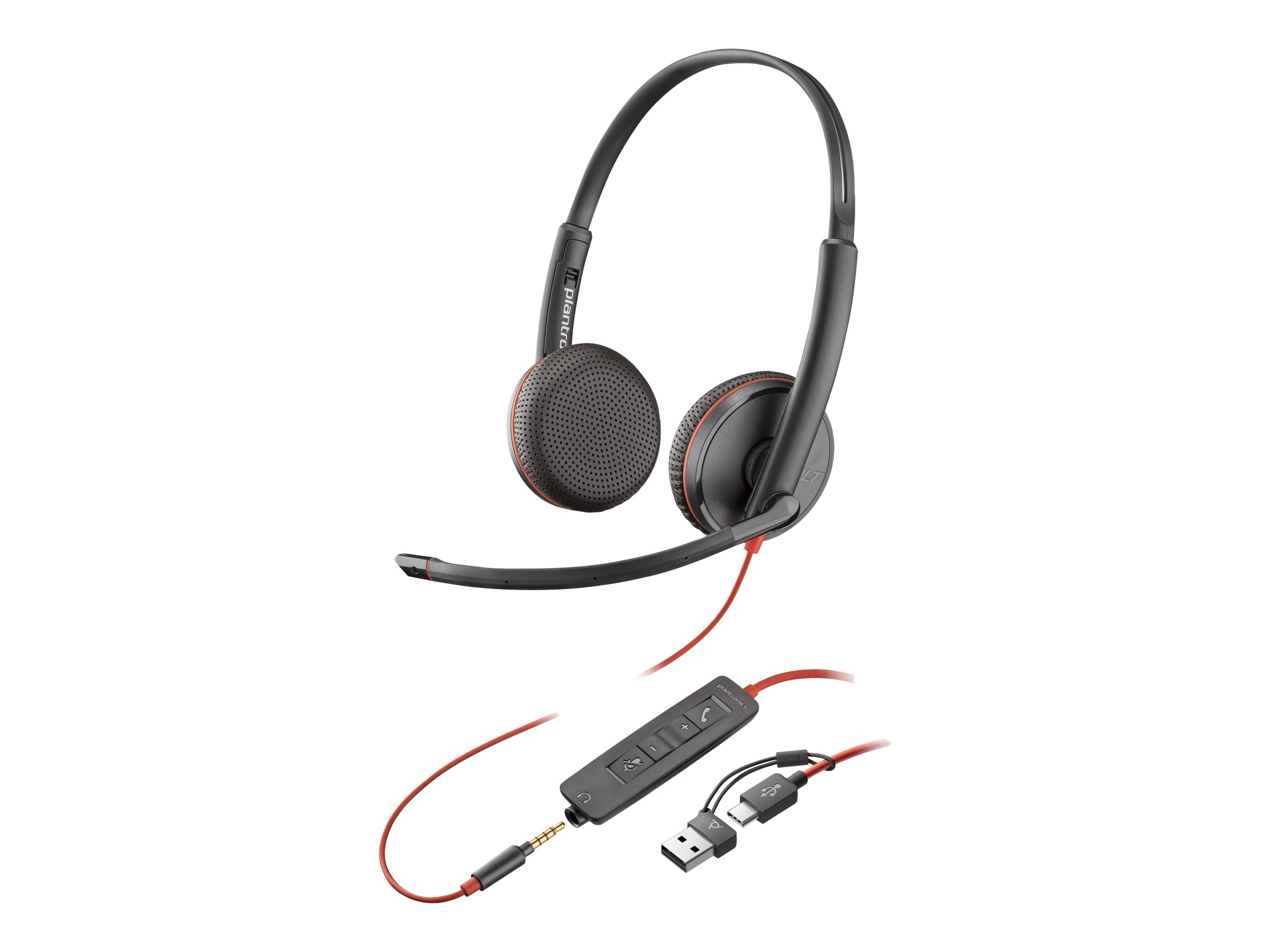 Poly Blackwire 3225 - Blackwire 3200 Series - micro-casque - sur-oreille - filaire - jack 3,5mm, USB-C - noir - Certifié pour Skype for Business, certifié Cisco Jabber, Certifié Avaya, certifié UC - 8X229AA - Écouteurs