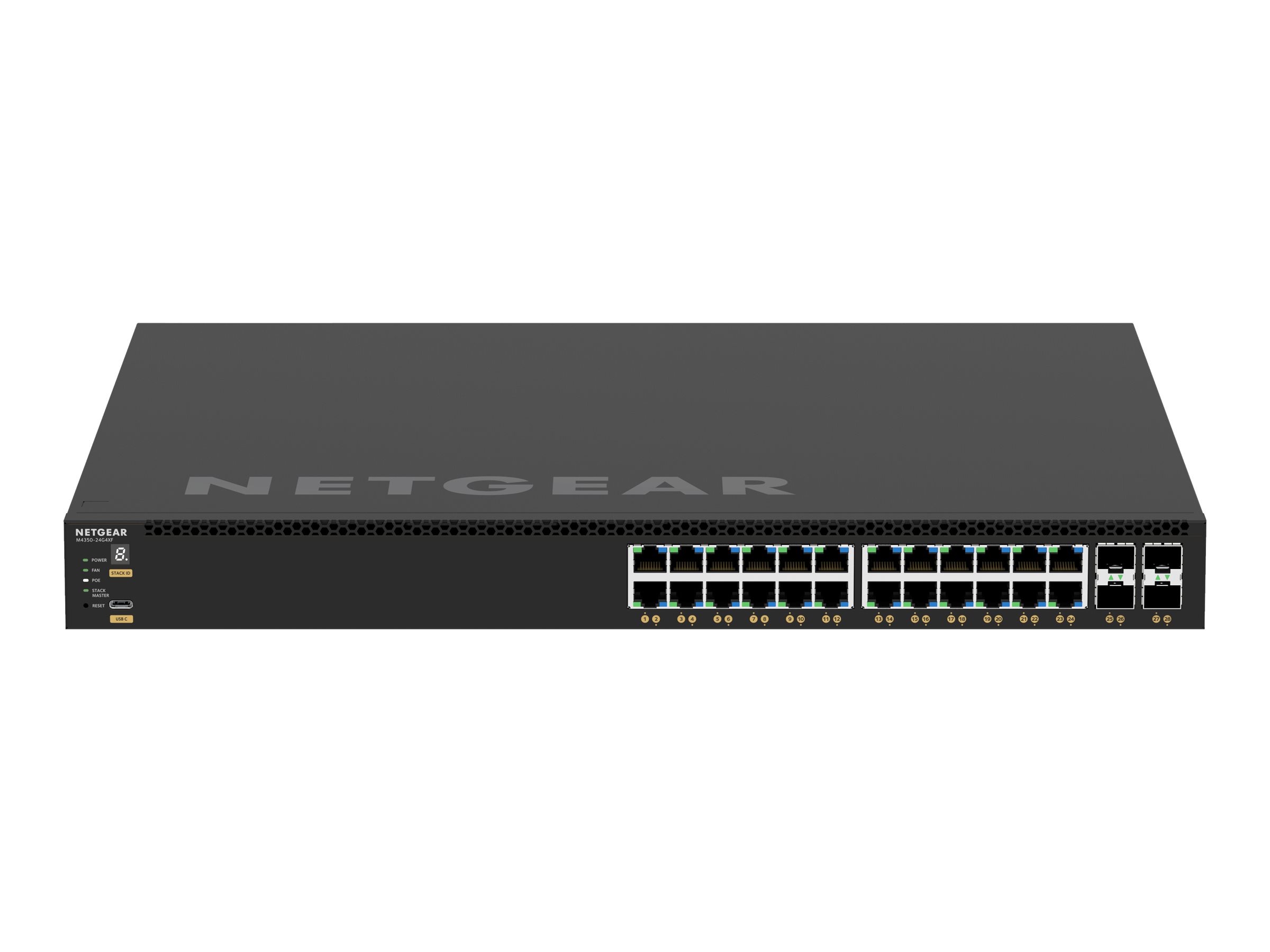 NETGEAR M4350-24G4XF - Commutateur - C3 - Géré - 24 x 10/100/1000 (PoE+) + 4 x SFP+ - flux d'air de l'avant vers l'arrière - Montable sur rack - PoE+ (720 W) - GSM4328-100NES - Concentrateurs et commutateurs gigabit