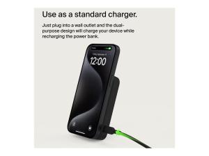 Belkin - Banque d'alimentation sans fil - magnétique avec Qi2 - 8000 mAh - 15 Watt - Fast Charge (24 pin USB-C) - sur le câble : USB-C - noir - BPD007BTBK - Banques d'alimentation