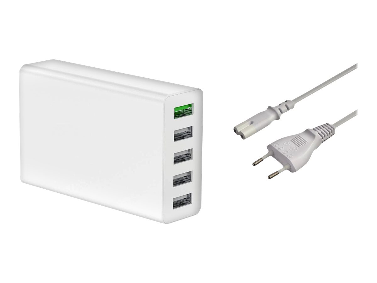 DLH - Adaptateur secteur - 50 Watt - Quick Charge 3.0 - 5 connecteurs de sortie (USB) - blanc - DY-AU4940 - Adaptateurs électriques et chargeurs