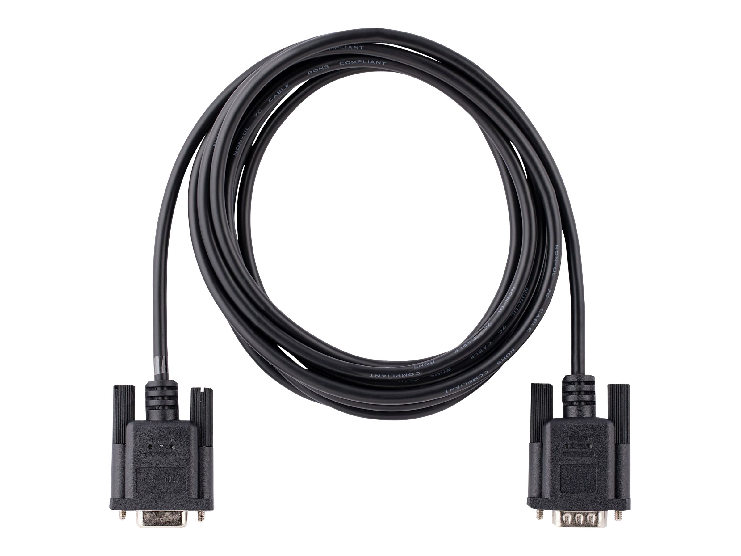 StarTech.com 3m RS232 Serial Null Modem Cable, Crossover Serial Cable w/Al-Mylar Shielding, DB9 Serial COM Port Cable Female to Male, Compatible w/DTE Devices - Tool-Less Design w/Thumbscrews, Black, F/M (9FMNM-3M-RS232-CABLE) - Câble de modem nul - DB-9 (F) pour DB-9 (M) - 3 m - moulé, vis moletées, franchissement - noir - 9FMNM-3M-RS232-CABLE - Câbles série