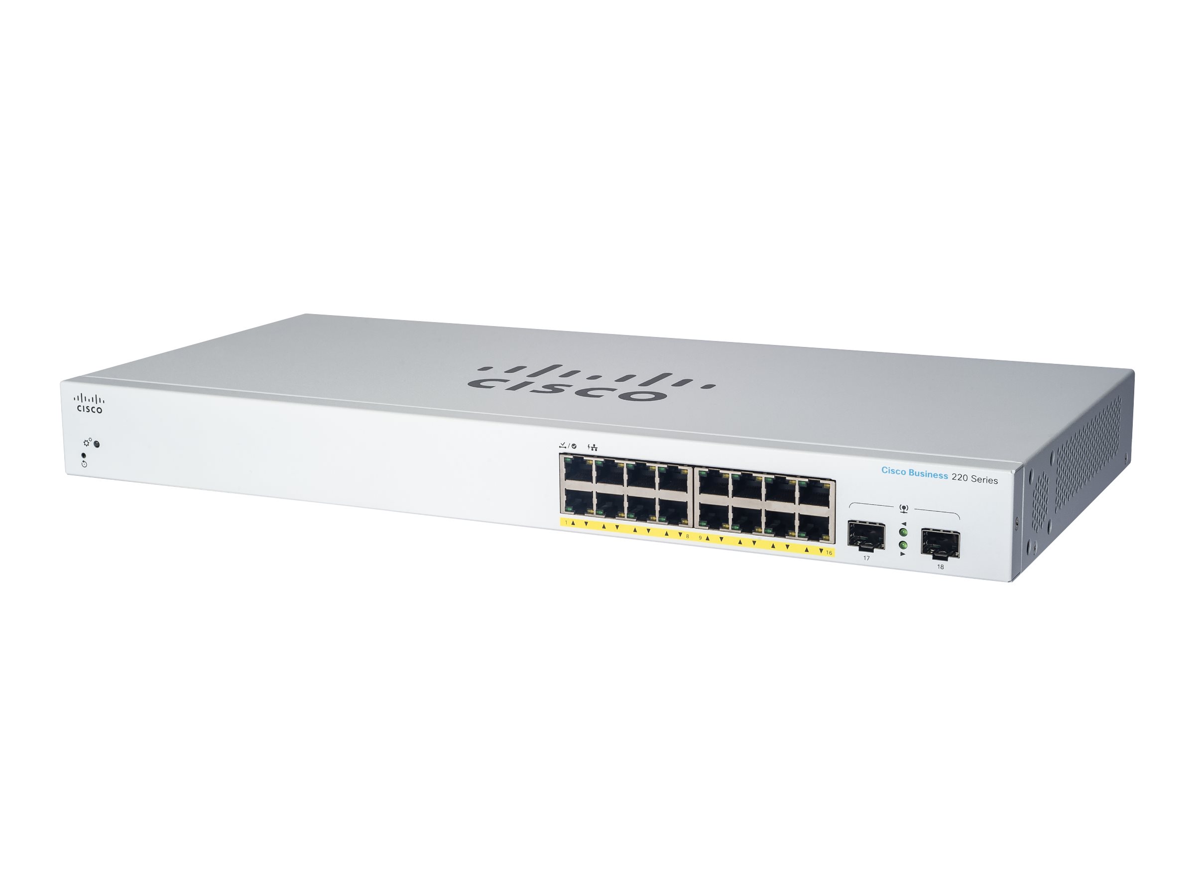 Cisco Business 220 Series CBS220-16T-2G - Commutateur - intelligent - 16 x 10/100/1000 + 2 x Gigabit SFP (liaison montante) - Montable sur rack - CBS220-16T-2G-EU - Concentrateurs et commutateurs gigabit