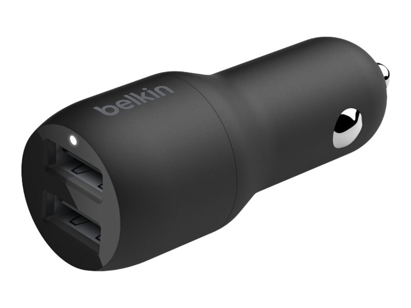 Belkin BOOST CHARGE Double chargeur - Adaptateur d'alimentation pour voiture - 24 Watt - 4.8 A - 2 connecteurs de sortie (USB) - sur le câble : USB-C - noir - CCE001BT1MBK - Adaptateurs électriques et chargeurs