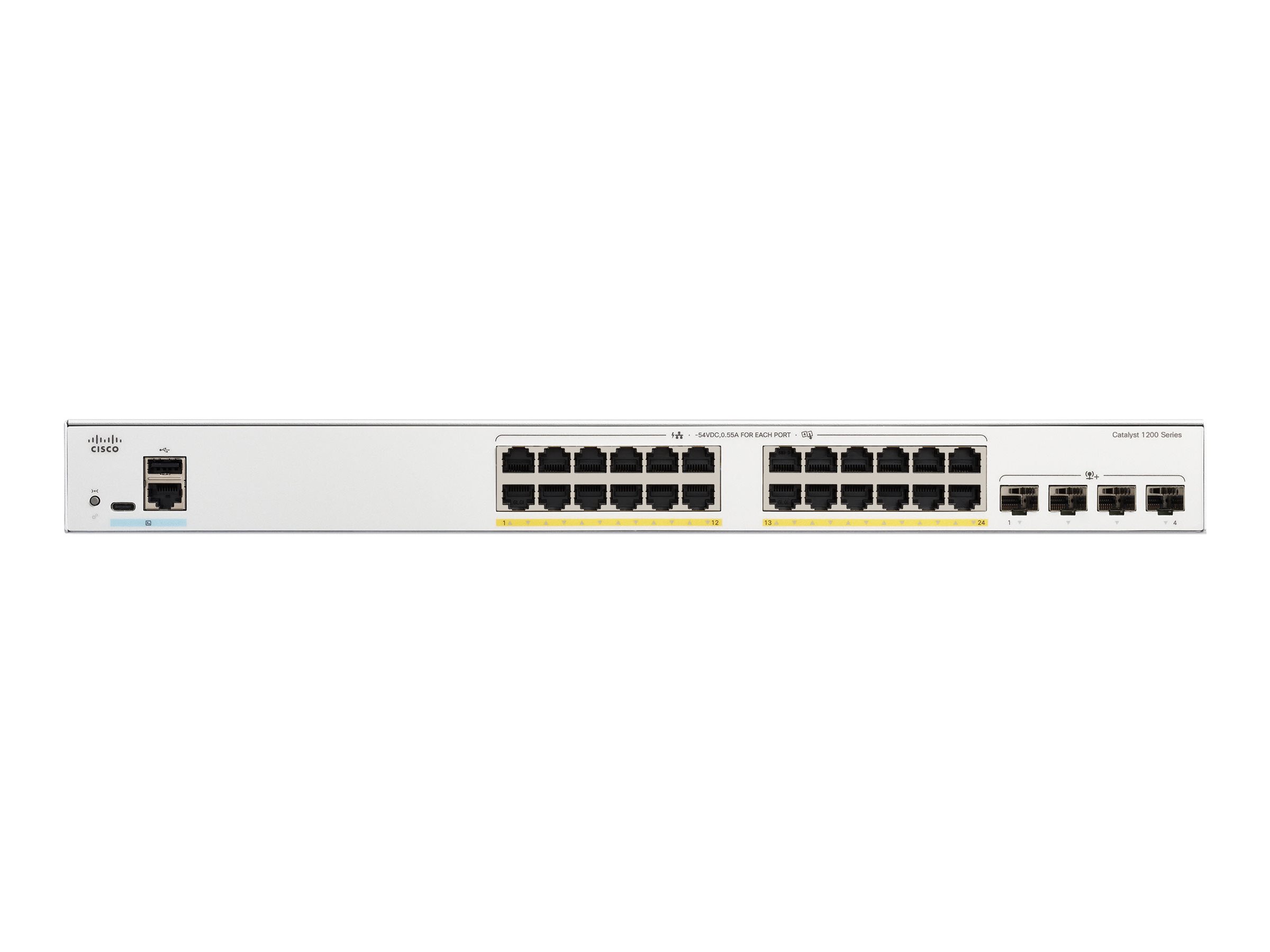 Cisco Catalyst 1200-24P-4X - Commutateur - C3 - intelligent - 24 x 10/100/1000 (PoE+) + 4 x Ethernet 10 Go SFP+ - Montable sur rack - PoE+ (195 W) - C1200-24P-4X - Concentrateurs et commutateurs gigabit