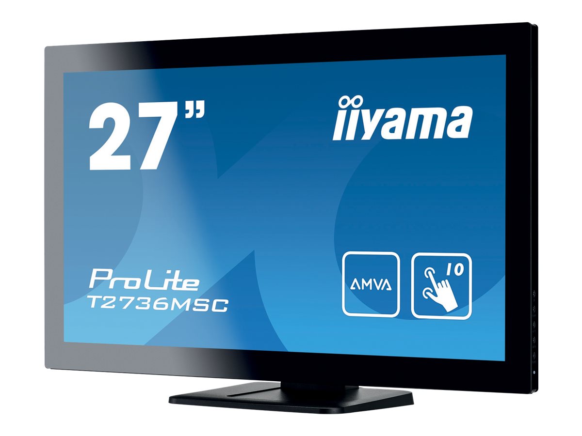 iiyama ProLite T2736MSC-B1 - Écran LED - 27" - écran tactile - 1920 x 1080 Full HD (1080p) @ 60 Hz - A-MVA - 300 cd/m² - 3000:1 - 4 ms - HDMI, VGA, DisplayPort - haut-parleurs - noir - T2736MSC-B1 - Écrans d'ordinateur
