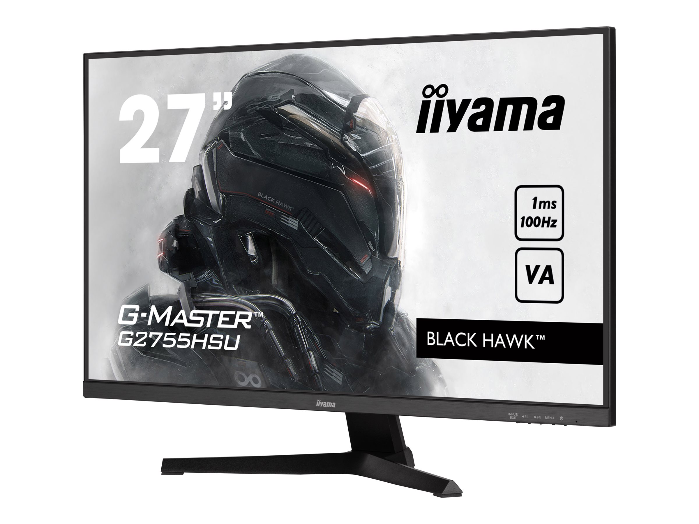 iiyama G-MASTER Black Hawk G2755HSU-B1 - Écran LED - 27" - 1920 x 1080 Full HD (1080p) @ 100 Hz - VA - 250 cd/m² - 4000:1 - 1 ms - HDMI, DisplayPort - haut-parleurs - noir mat - G2755HSU-B1 - Écrans d'ordinateur