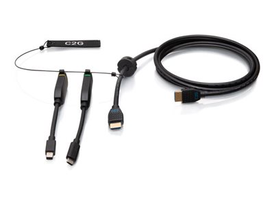 C2G 10ft (3m) 4K HDMI Premium Cable and Dongle Adapter Ring with Color Coded Mini DisplayPort and USB-C - Kit d'adaptateur vidéo - noir - contacts flashés d'or, support pour 4K60Hz, support 4K 30 Hz (mDP) - C2G30056 - Accessoires pour téléviseurs