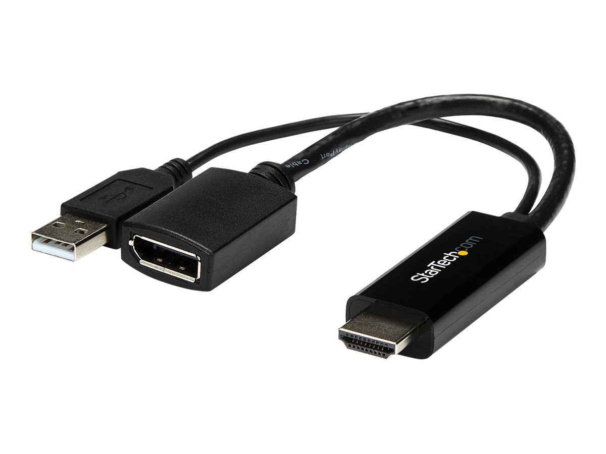 StarTech.com 4K 30Hz HDMI to DisplayPort Video Adapter w/ USB Power - 6 in - HDMI 1.4 (Male) to DP 1.2 (Female) Active Monitor Converter (HD2DP) - Câble adaptateur - HDMI, USB (alimentation uniquement) mâle pour DisplayPort femelle - 25.5 cm - noir - actif, support 4K30Hz (3840 x 2160) - pour P/N: SV211HDUC, SV221HUC4K - HD2DP - Accessoires pour téléviseurs