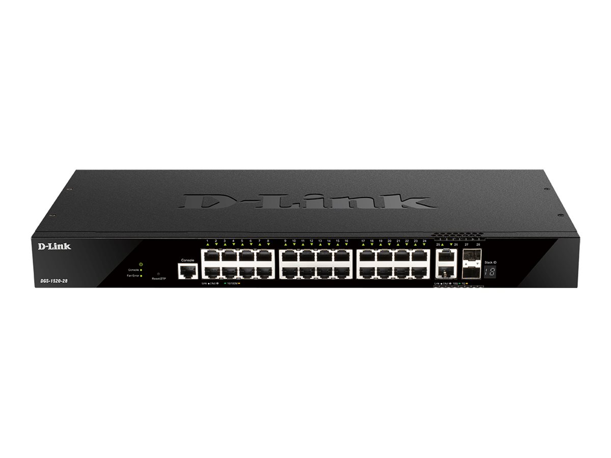 D-Link DGS 1520-28 - Commutateur - C3 - intelligent - 24 x 10/100/1000 + 2 x Gigabit SFP + 2 x 10 Gigabit SFP+ - Montable sur rack - DGS-1520-28 - Concentrateurs et commutateurs gigabit