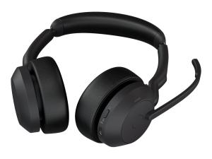 Jabra Evolve2 55 UC Stereo - Micro-casque - sur-oreille - Bluetooth - sans fil - Suppresseur de bruit actif - USB-C - noir - certifié Zoom, Cisco Webex Certified, Certifié Alcatel-Lucent, Certifié Avaya, Certifié Unify, Certifié MFi, Certifié Google Meet, Certifié Amazon Chime - 25599-989-899 - Écouteurs