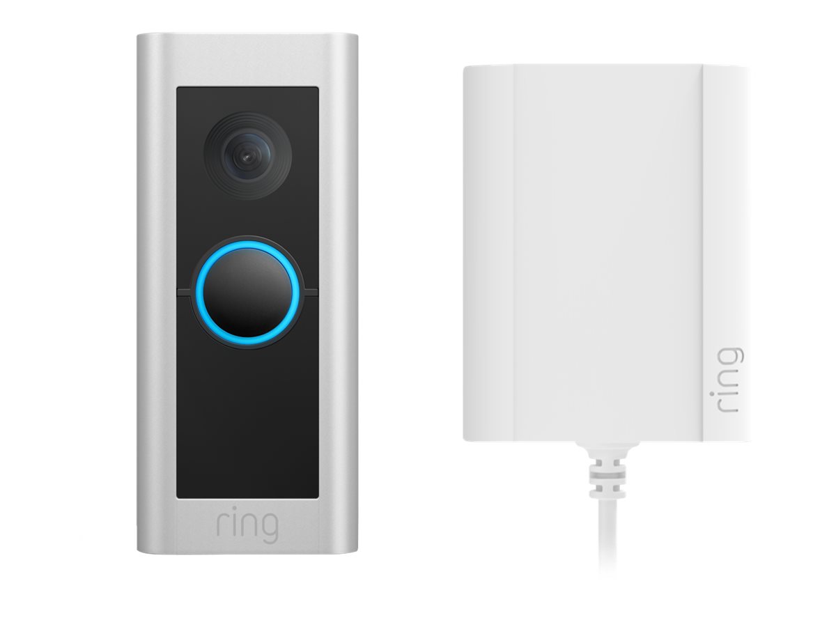 Ring Video Doorbell Pro 2 - Sonnette de porte - sans fil - 802.11a/b/g/n/ac - 2.4 Ghz, 5 GHz - nickel satin - avec adaptateur enfichable - 8VRBPZ-0EU0 - Sonnettes de porte