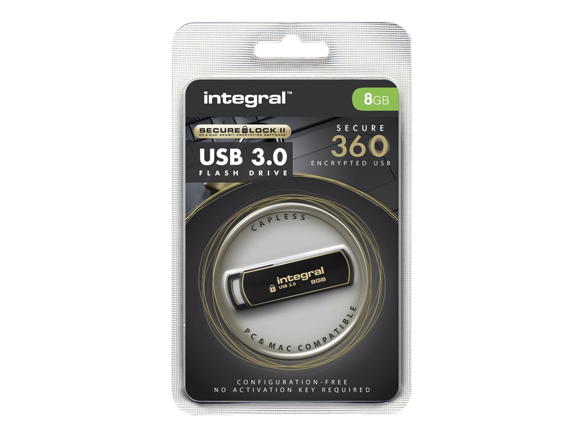 Integral Secure 360 - Clé USB - 8 Go - USB 3.0 - Noir élégant - INFD8GB360SEC3.0 - Lecteurs flash