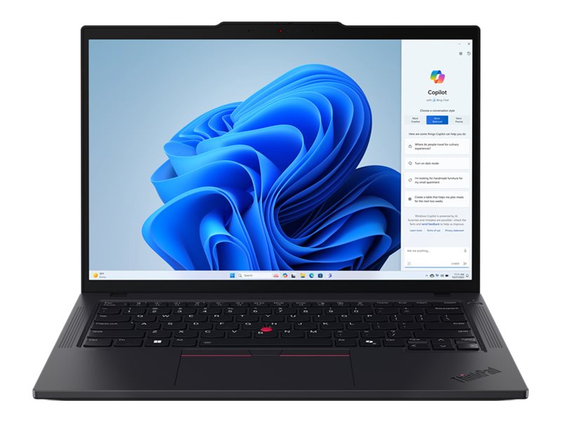 Lenovo ThinkPad T14 Gen 5 21MC - Conception de charnière à 180 degrés - AMD Ryzen 7 Pro - 8840U / jusqu'à 5.1 GHz - Win 11 Pro - Radeon 780M - 32 Go RAM - 1 To SSD TCG Opal Encryption 2, NVMe, Performance - 14" IPS 1920 x 1200 - Gigabit Ethernet - Wi-Fi 6E, Bluetooth - noir - clavier : Français - avec 1 an de support Premier Lenovo - 21MC001TFR - Ordinateurs portables